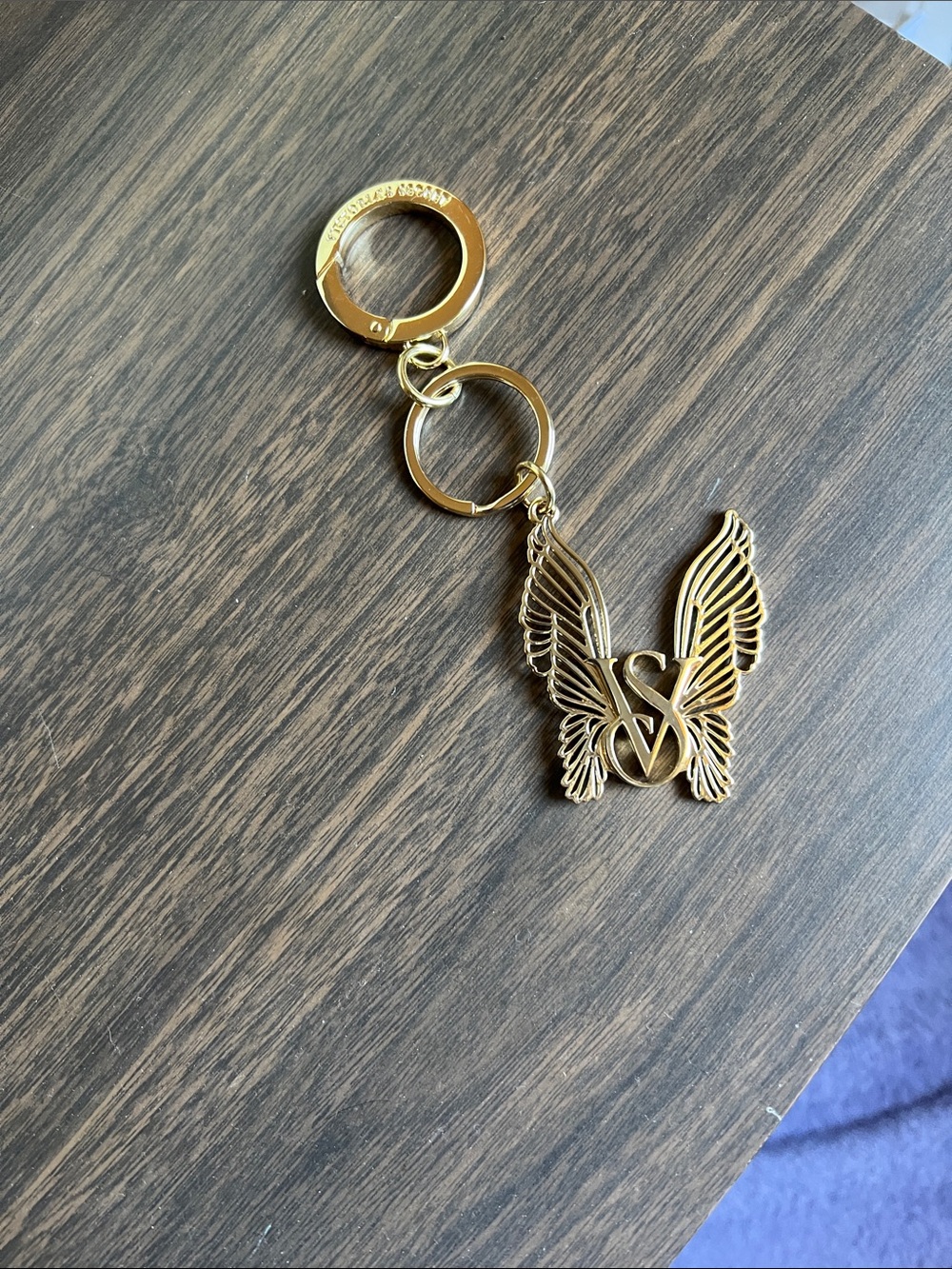 Victoria's Secret Gold Angel Wing & VS Logo Keychain Bag Charm